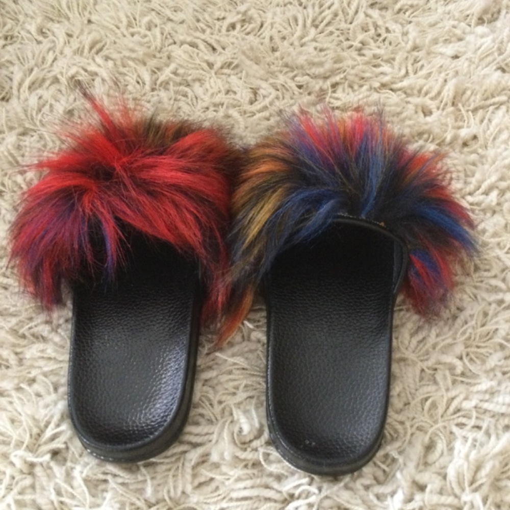 Rainbow Color Fur Slides With Matching - image 2